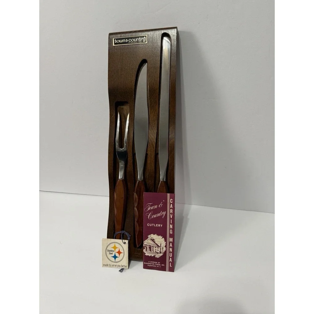 Vintage Washington Forge Carving Set Town Country Fleetwood Stainless‎ Steel